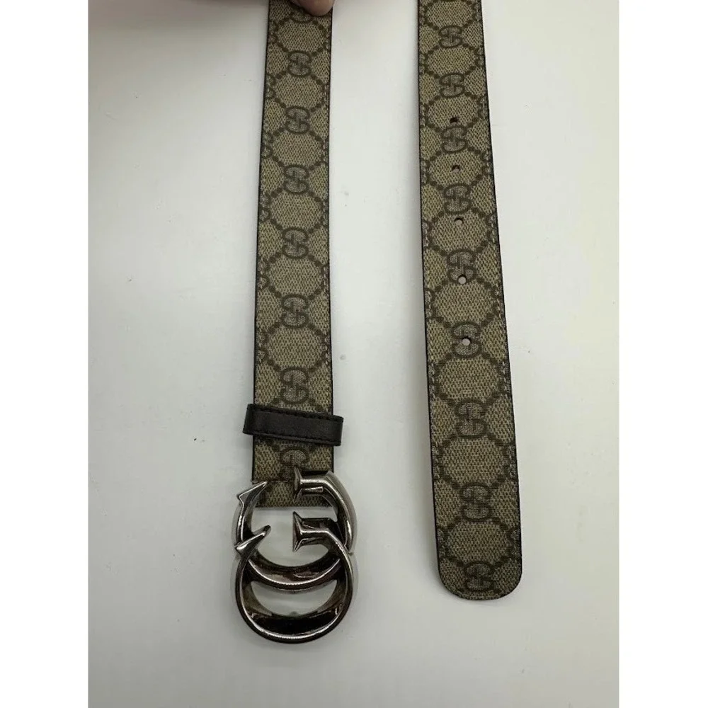 Gucci Interlocking G Belt GG Supreme Canvas Silver Buckle 245859 90 36 Mens
